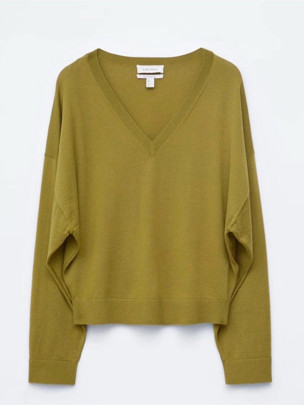 NWT &Other Stories V-Neck Merino Wool Green Sweater